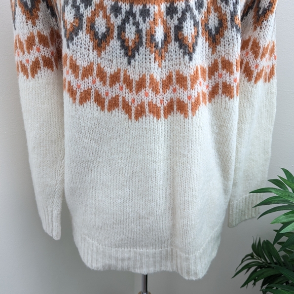 Aerie Fair Isle Mock Neck Oversized Chunky Knit Sweater Cream Rust Small - Picture 9 of 10